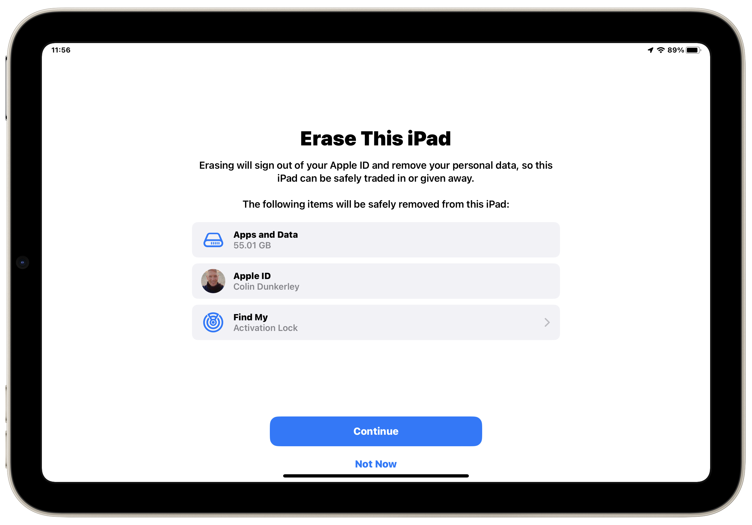 Erase All Content and Settings - iPad